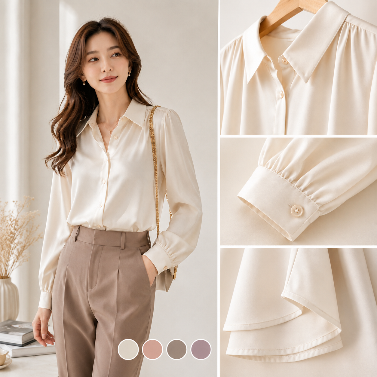 Lunelle Elegant Puff Sleeve Blouse – Ivory